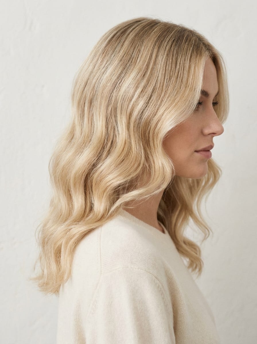Cremiges Vanilleblond mit zarter Balayage - Blondes Balayage